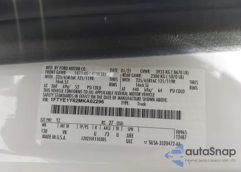 2021 Ford Transit-150 из США, поврежденный, VIN 1FTYE1Y82MKA02296